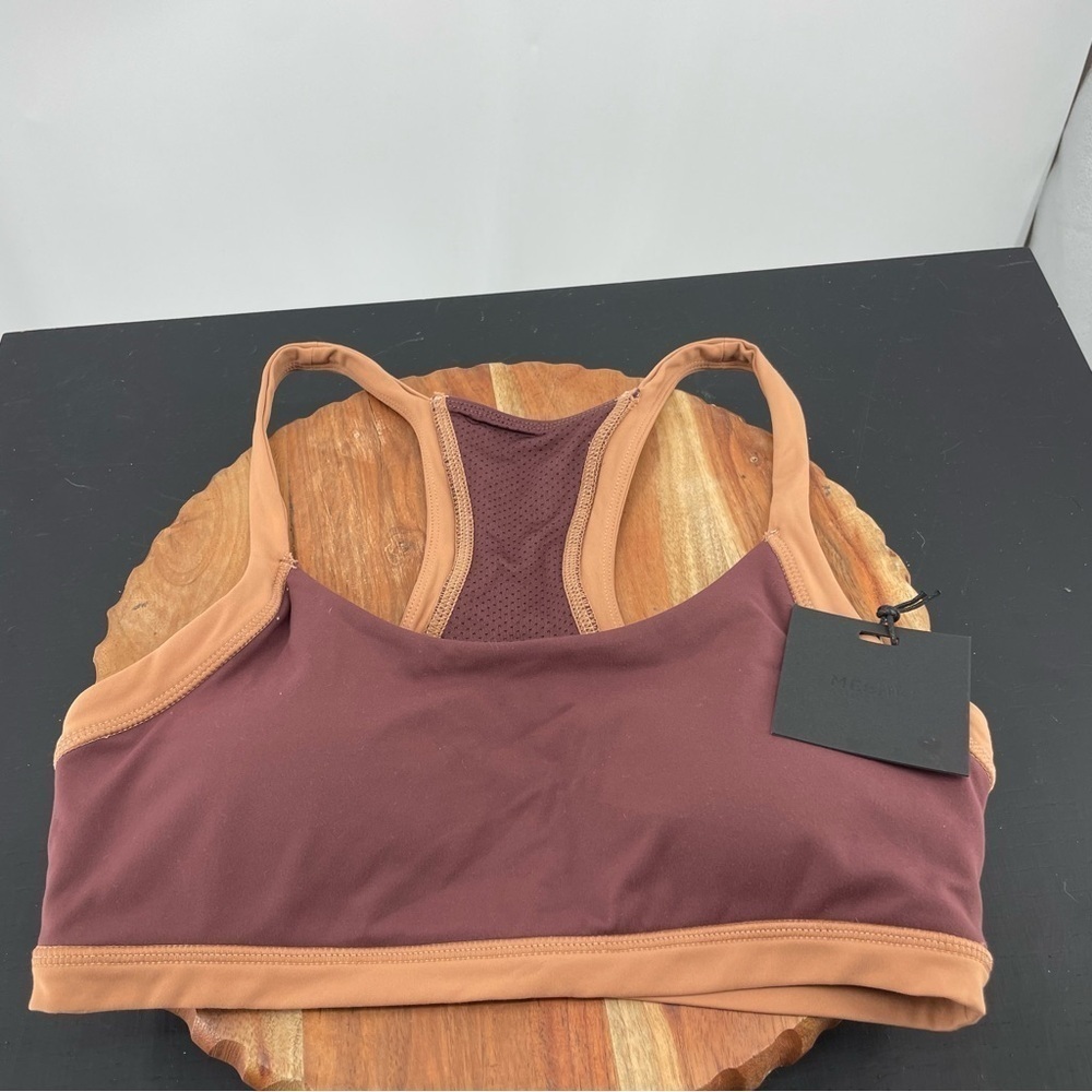 NWT Meshki Becca Two Tone Crop Top Sports Bra Mahogany Tan Sz S